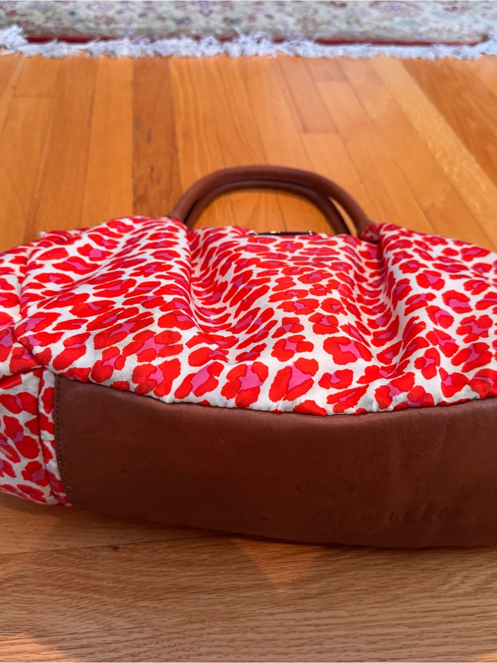 kate spade Orange & Pink Leopard Print Diaper Bag Tote with Leather Handles - Picture 3 of 5